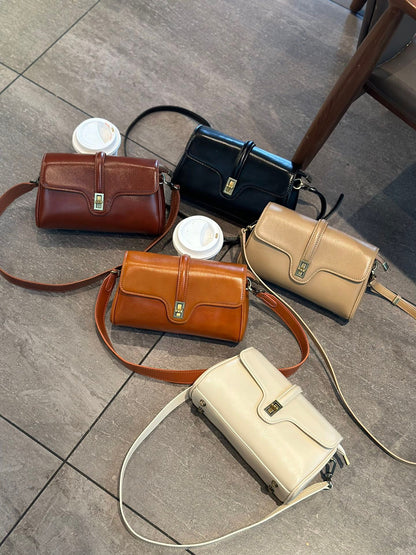 Ladies Crossbody Bag Same Style Cowhide Fashion Retro Messenger Bag Underarm Bag Shoulder Bag.Pochette