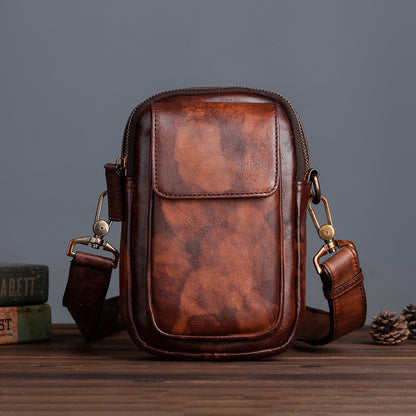 Men's Shoulder Bag Genuine Cowhide Leather Retro Casual Crossbody Bag for Men 