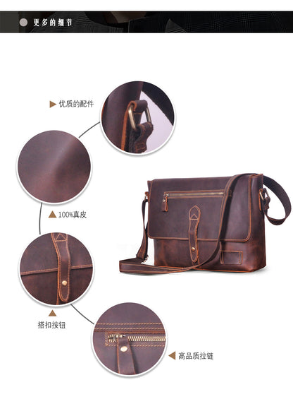 Men's Crossbody Bag Cowhide Genuine Leather Retro Men's Shoulder Bag 