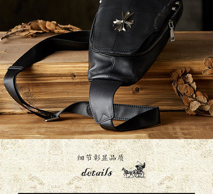 Men's bust bag handmade cowhide genuine leather fashion individuality multifunctional male crossbody bag shoulder bag 