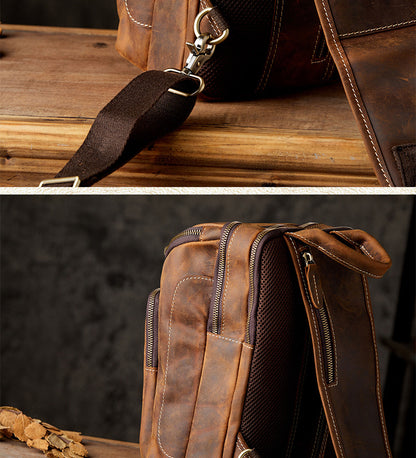 Men's Bust Bag Genuine Cowhide Leather Handmade Retro Fashion Unique Multifunctional Casual Crossbody Bag Shoulder Bag for Men 