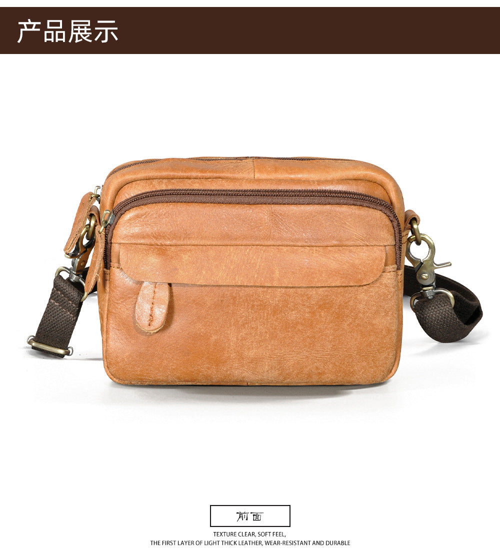 Men's Waist Pouch Cowhide Genuine Leather Simple Fashion Retro Outdoor Men's Bust Bag Shoulder Bag 