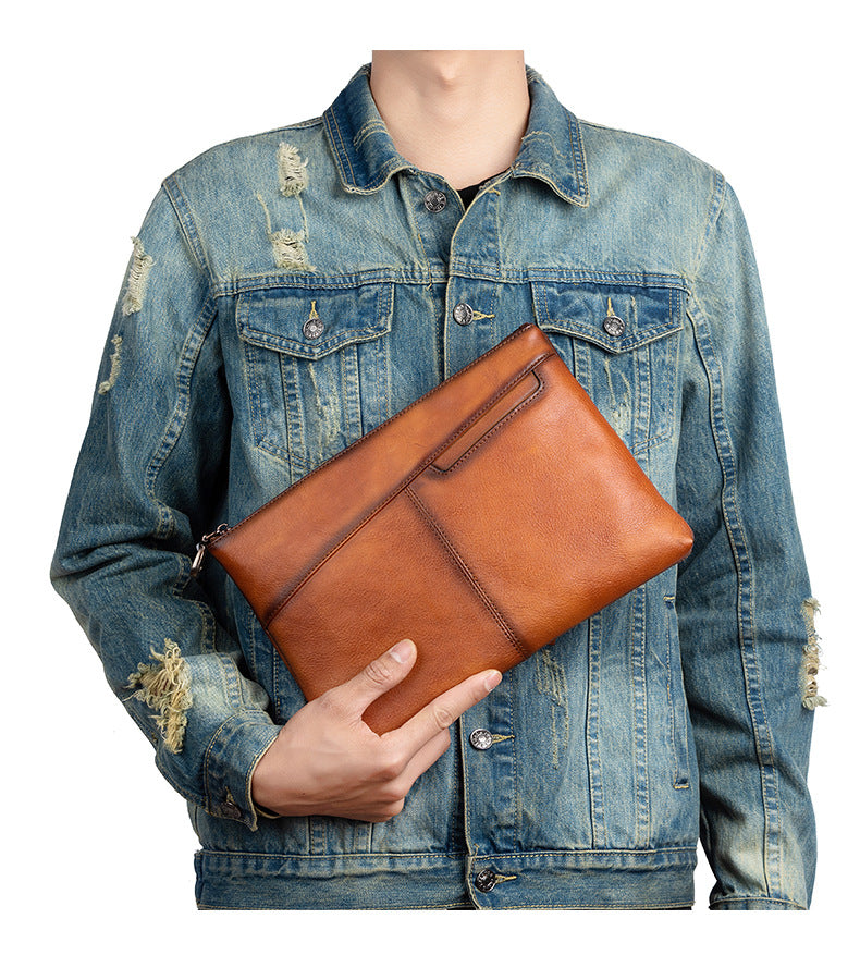 Men's Wallet Cowhide Genuine Leather Clutch Bag Retro Casual Men's Handbag 