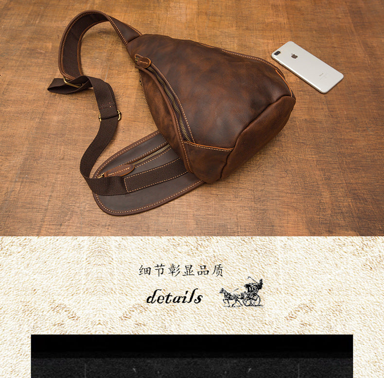 Men's Bust Bag Genuine Cowhide Leather Handmade Original Vintage Men's Shoulder Bag Crossbody Bag 