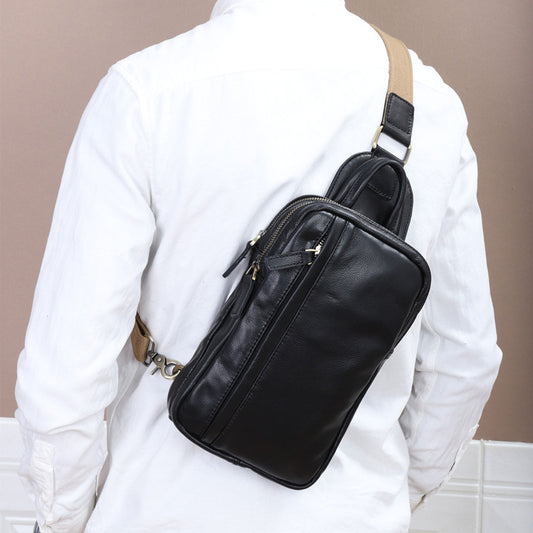 Men's Bust Bag Made of Genuine Cowhide Leather Luxury Casual Fashion Men's Shoulder Bag Crossbody Bag 