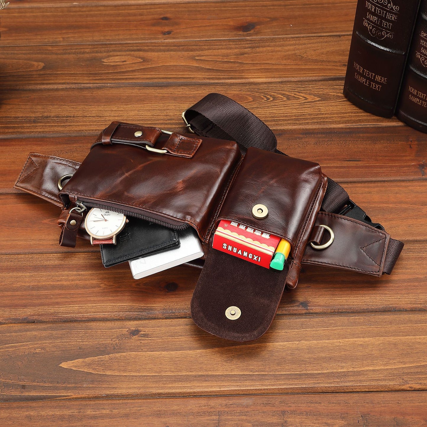 Men's Waist Pouch Cowhide Genuine Leather Korean Fashion Outdoor Sports Multifunctional Retro Men's Bag 