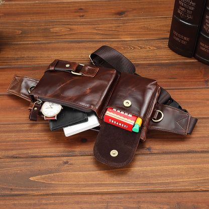 Men's Waist Pouch Cowhide Genuine Leather Korean Fashion Outdoor Sports Multifunctional Retro Men's Bag 