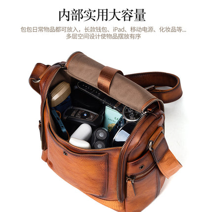 Men's Shoulder Bag Genuine Cowhide Leather Retro Casual Crossbody Bag for Men 