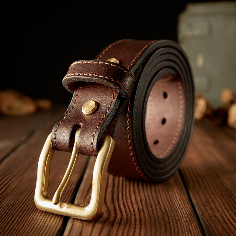 Men's Belt Handmade Cowhide Genuine Leather Needle Buckle Retro Casual Korean Fashion Men's Belt