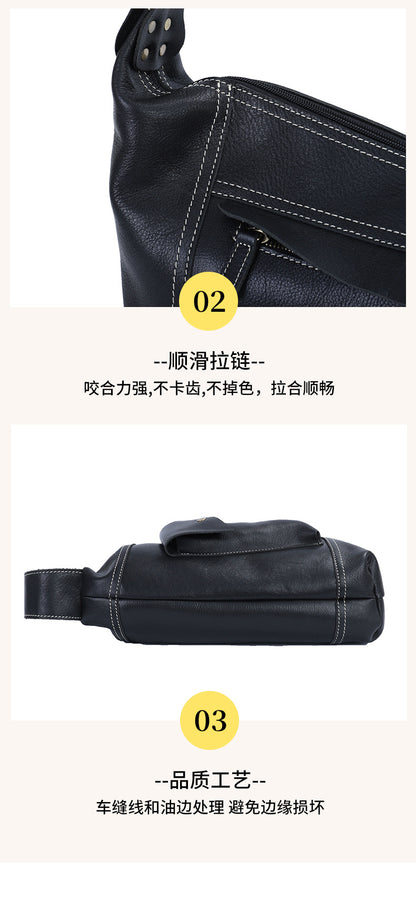 Men's Crossbody Bag Genuine Cowhide Leather Crazy Horse Fashion Commuter Shoulder Bag for Men 