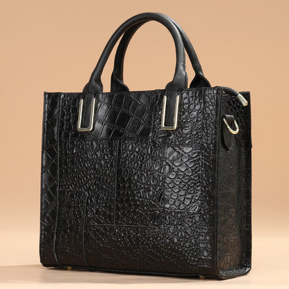 Women's Handbag Crocodile Print Tote Bag Genuine Leather Splice Retro Fashion Shoulder Bag.Pochette