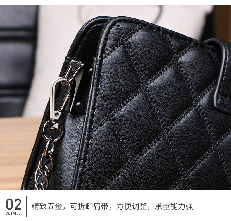 Stylish genuine leather women's bag Check pattern chain bag Cowhide crossbody bag Shoulder bag that goes with anything. Pochette