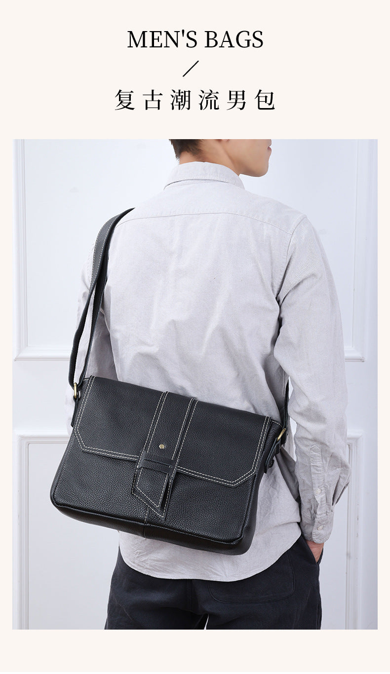 Men's Shoulder Bag Cowhide Retro Men's Crossbody Bag Messenger Bag 