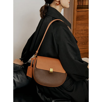 Women's armpit bag saddle bag Cowhide color matching shoulder bag that goes with anything. Pochette