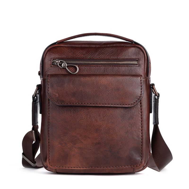 Men's Shoulder Bag Genuine Cowhide Leather Retro Casual Men's Crossbody Bag Handbag 