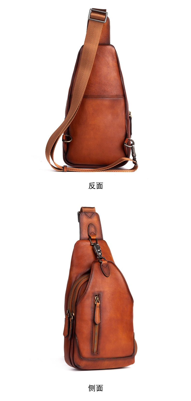 Men's bust bag Genuine cowhide leather retro casual crossbody bag for men 