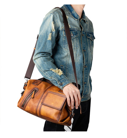 Men's Handbag Genuine Cowhide Leather Retro Casual Men Bag 