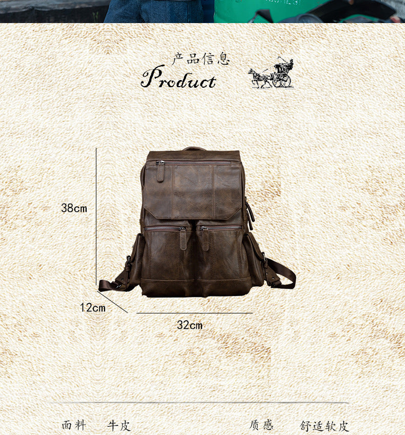 Men's backpack original design handmade cowhide genuine leather Korean fashion casual individuality school style bag for men 