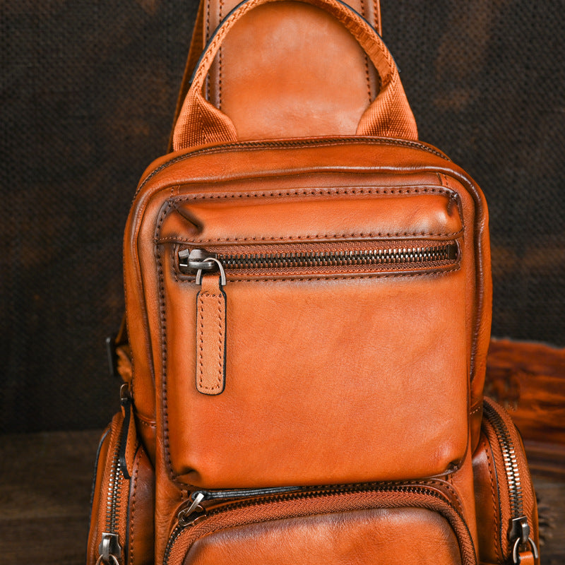 Men's Bust Bag Genuine Cowhide Leather Retro Casual Men's Crossbody Bag Travel Bag 