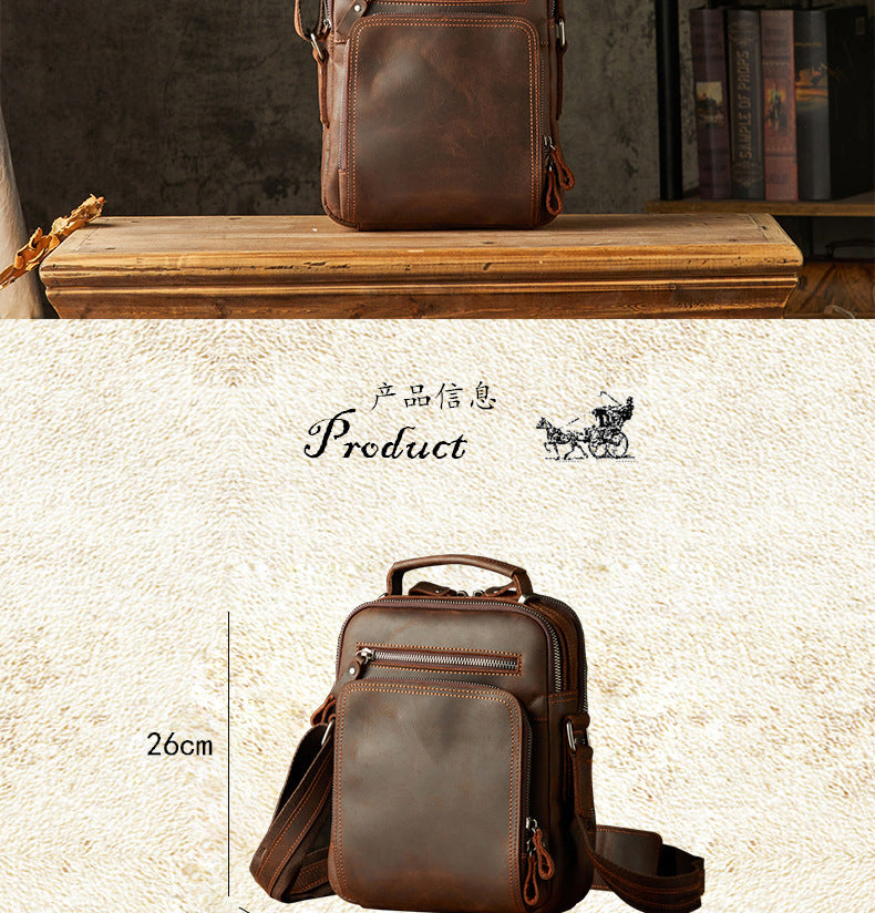 Men's Shoulder Bag Handbag Genuine Cowhide Leather Handmade Crazy Horse Retro Casual Fashion Business Crossbody Bag 