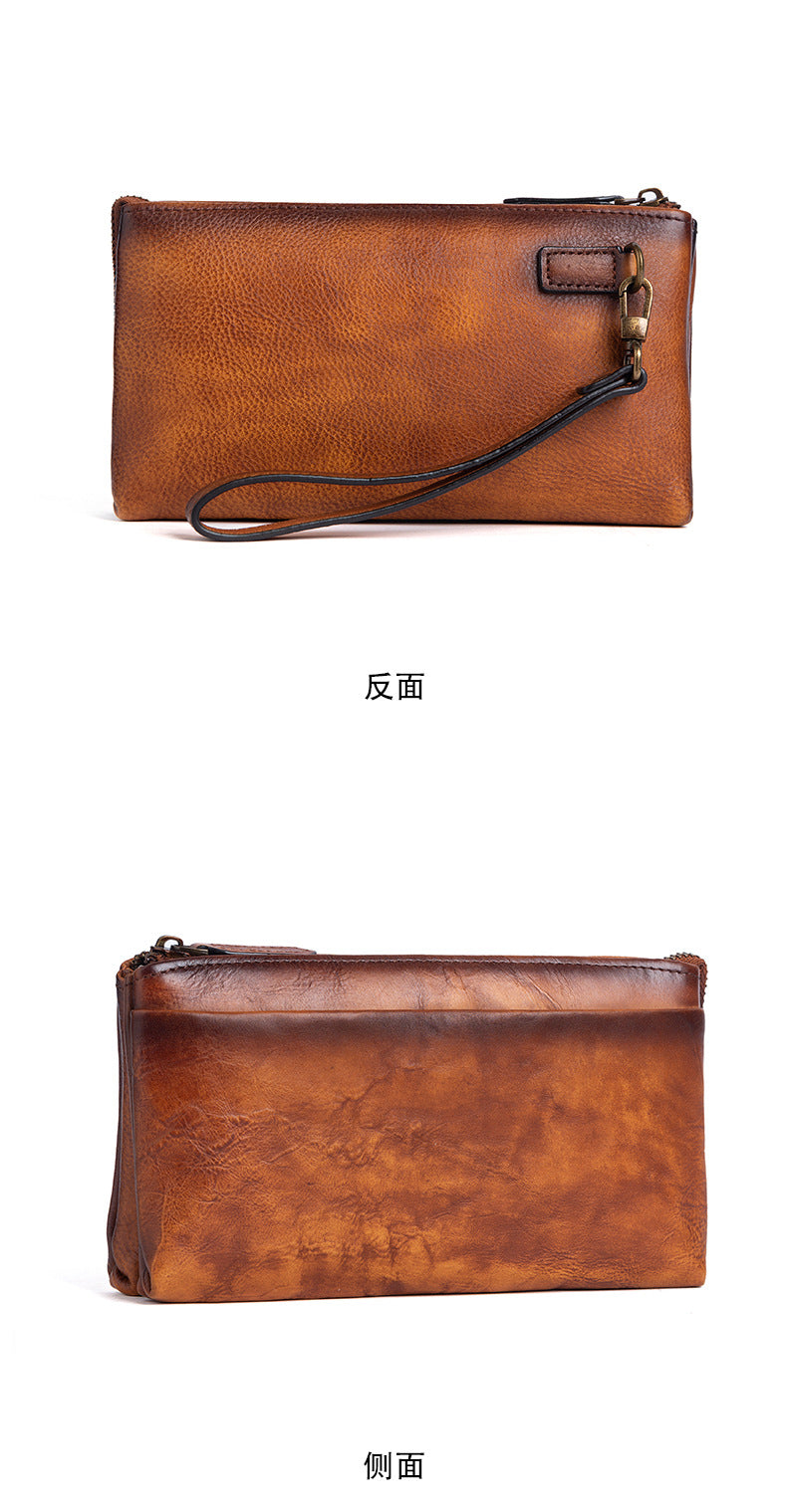 Men's Clutch Bag Genuine Cowhide Leather Retro Casual Men's Bag 