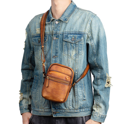 Men's Shoulder Bag Genuine Cowhide Leather Retro Casual Crossbody Bag for Men 