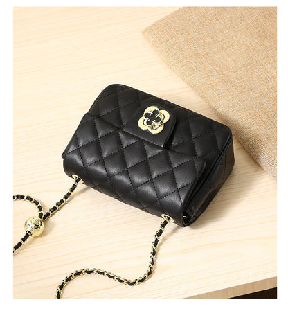 Ladies fashion bag plaid crossbody bag genuine leather chain bag cowhide shoulder bag.Pochette