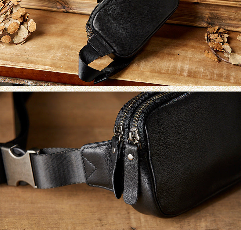 Men's Waist Pouch Handmade Cowhide Genuine Leather Sports Mobile Phone Bag Multifunctional Bust Bag Casual Male Crossbody Bag 