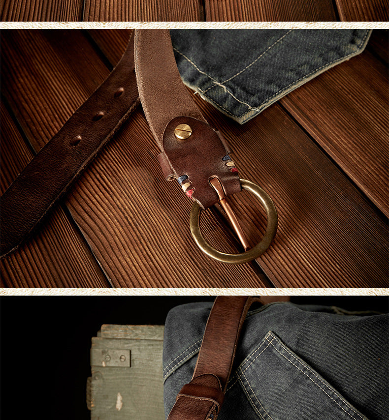 Men's belt handmade cowhide genuine leather retro copper needle buckle casual personality belt for men