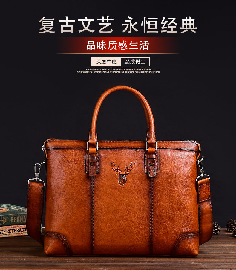 Men's Briefcase Genuine Cowhide Leather Retro Casual Business Bag Men's Handbag 