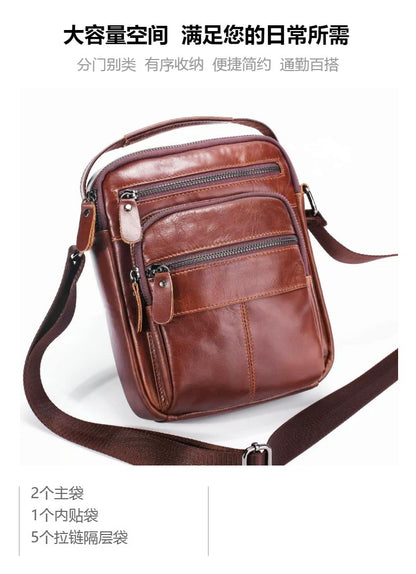 Men's Shoulder Bag Genuine Cowhide Leather Crazy Horse Retro Casual Large Capacity Crossbody Bag for Men 