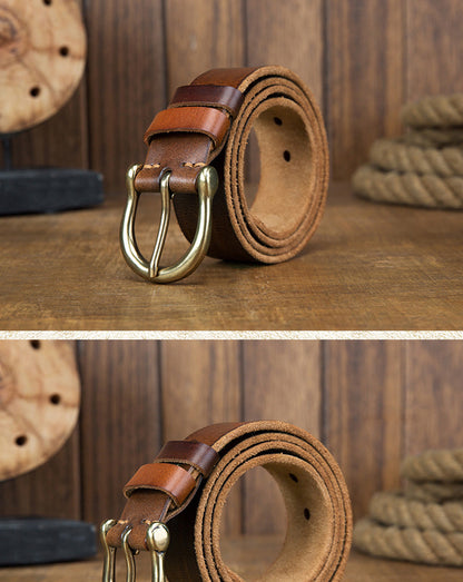 Men's Belt Original Genuine Cowhide Leather Copper Unique Needle Buckle Casual Men's Belt 