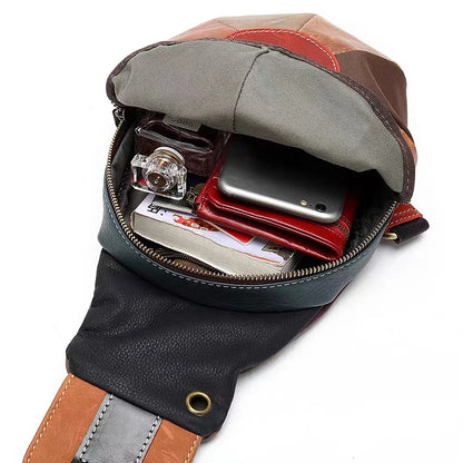 Men's Shoulder Bag Genuine Cowhide Leather Retro Fashion Hat Bag Bust Bag Men's Waist Pouch Crossbody Bag 