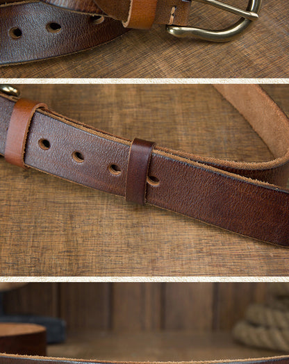 Men's Belt Original Genuine Cowhide Leather Copper Unique Needle Buckle Casual Men's Belt 