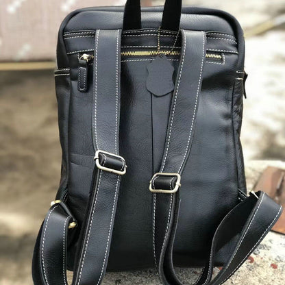 Men's backpack cowhide genuine leather retro fashion Korean fashion casual business handbag computer bag outdoor men's travel bag 