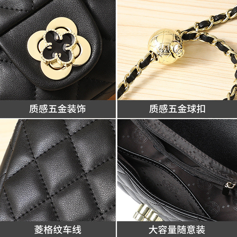 Ladies fashion bag plaid crossbody bag genuine leather chain bag cowhide shoulder bag.Pochette