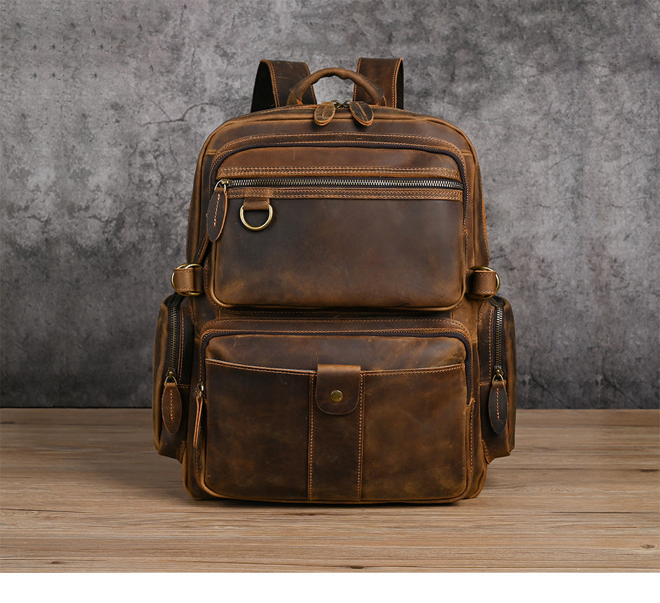 Men's backpack made of cowhide genuine leather large capacity retro casual men's business trip bag computer bag 