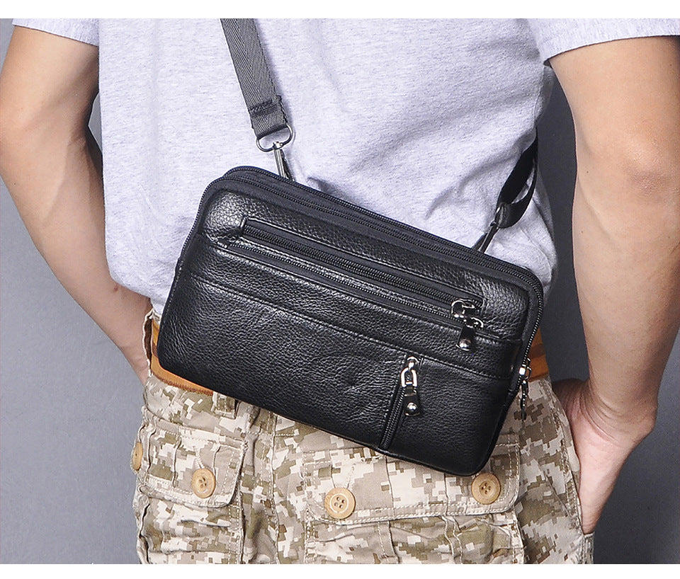 Men's Waist Pouch Cowhide Genuine Leather Retro Fashion Casual Outdoor Men's Bag 