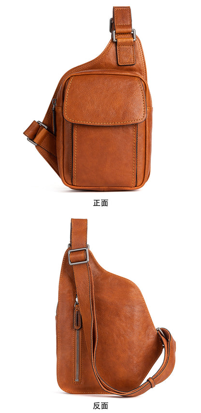 Men's bust bag Genuine cowhide leather retro casual crossbody bag for men 