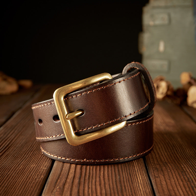 Men's Belt Handmade Cowhide Genuine Leather Needle Buckle Retro Casual Korean Fashion Men's Belt