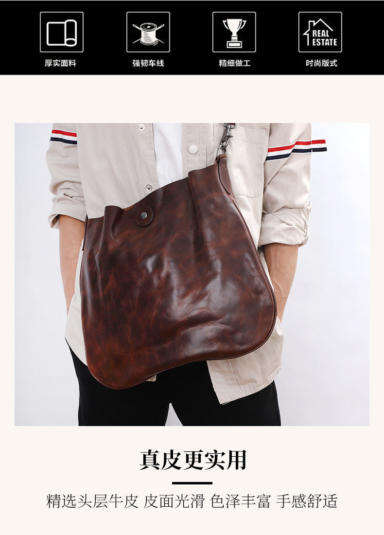 Men's Shoulder Bag Genuine Cowhide Leather Fashion Commuting Tote Bag Crossbody Bag for Men 