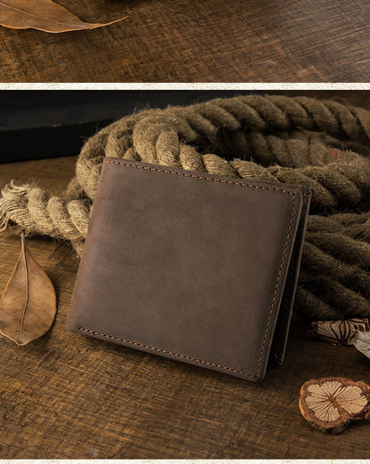 Men's Short Wallet Original Cowhide Genuine Leather Card Holder Retro Men's Wallet Card Bag 