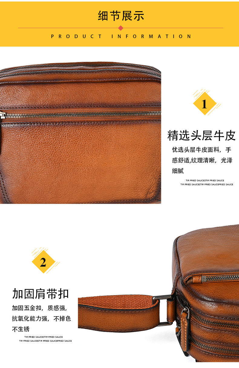 Men's shoulder bag Genuine cowhide leather large capacity simple crossbody bag for men 