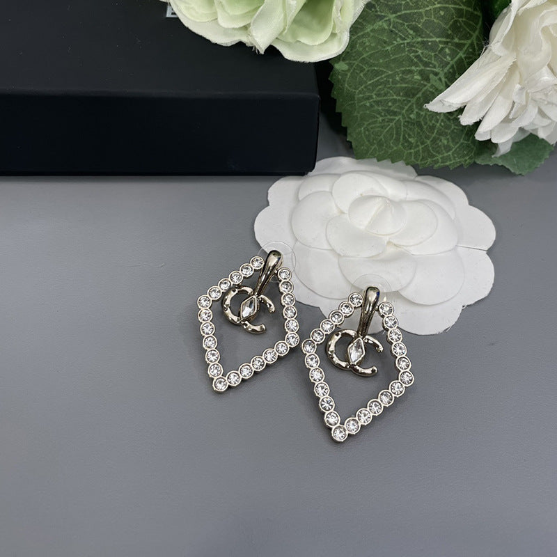 Earrings Openwork Diamond Shape Cubic Chassis Simple Earrings 