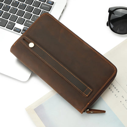 Men's long wallet Cowhide large capacity retro simple wallet for men 