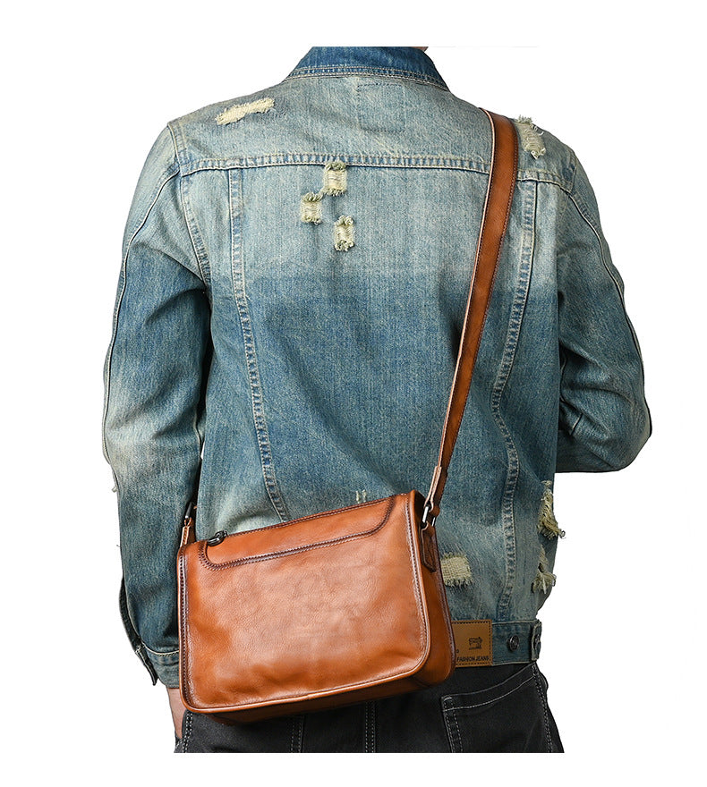 Men's Shoulder Bag Genuine Cowhide Leather Retro Casual Male Crossbody Bag 