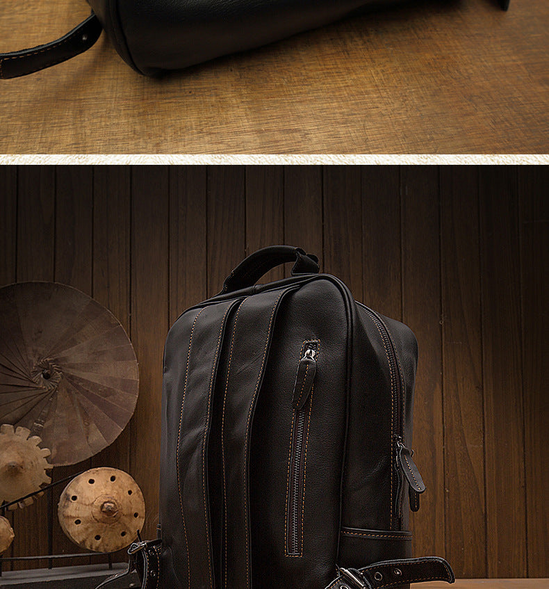 Men's backpack, handmade, genuine cowhide leather, Korean fashion travel bag, business computer bag 