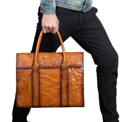 Men's Briefcase Genuine Cowhide Leather Casual Bag Travel Bag for Men 