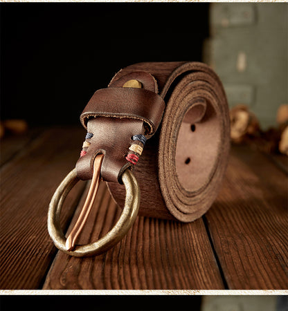 Men's belt handmade cowhide genuine leather retro copper needle buckle casual personality belt for men