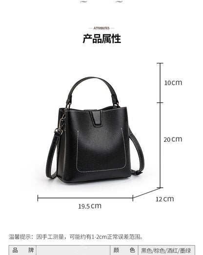 Genuine leather women's bag fashion large capacity cowhide handbag exquisite bucket bag retro shoulder bag that goes with anything. Pochette